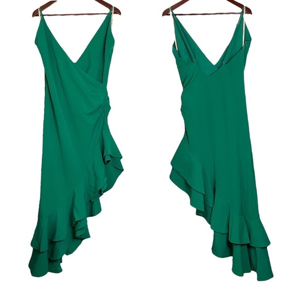 Lovers + Friends Evergreen Gown Draped Ruched Asymmetric Ruffled Medium - Picture 2 of 16